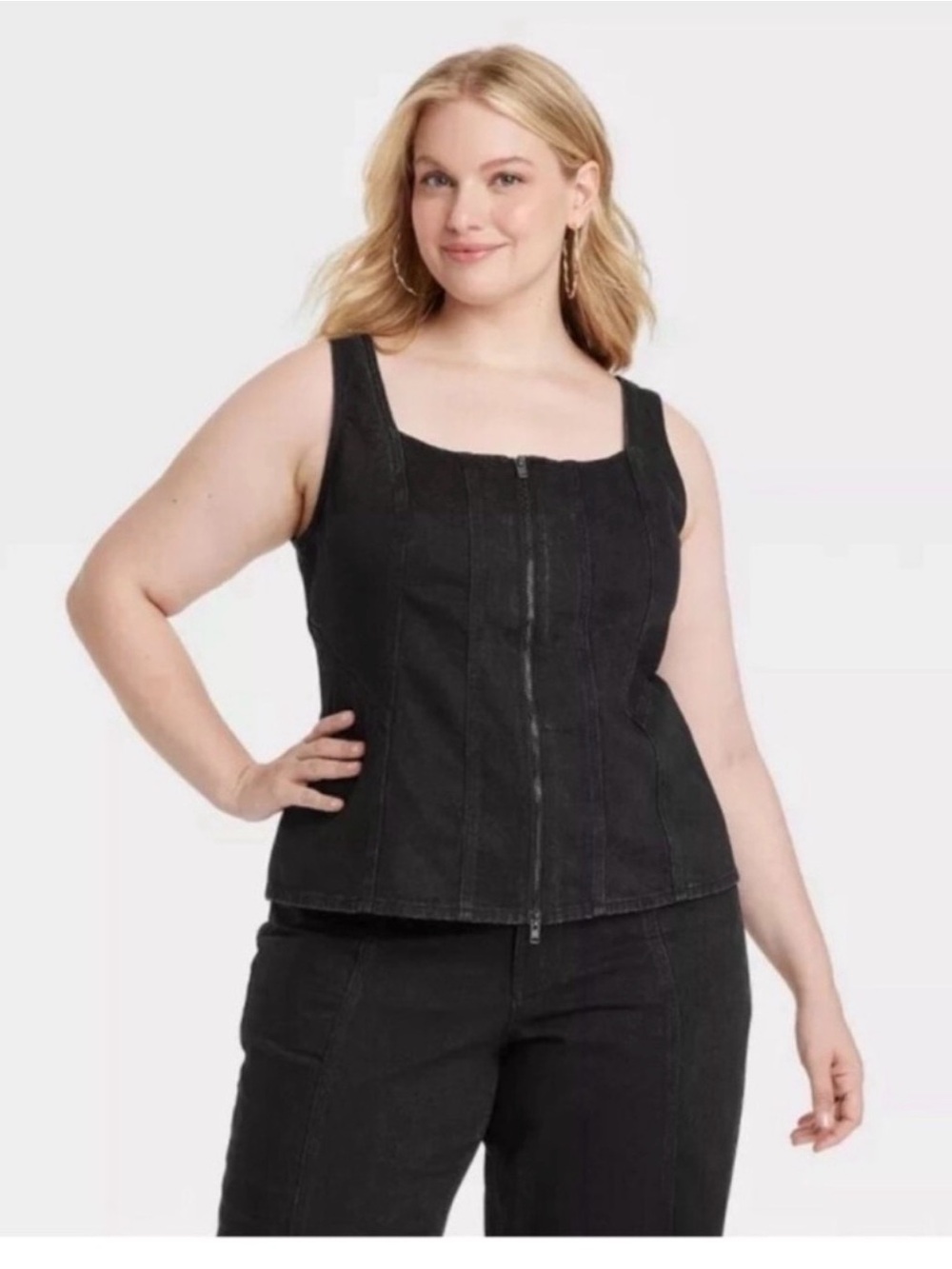 Universal Thread Black Zip-Front Square Neck Tank - Women